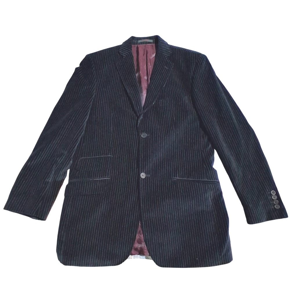 Ted Baker Endurance Blk Pinstripe Mens size 40L Velour Two-Button Preppy Blazer